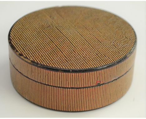 A Louis XVI vernis Martin and tortoiseshell circular table-top snuff box, the radiating red ground pinstriped throughout, 7.5