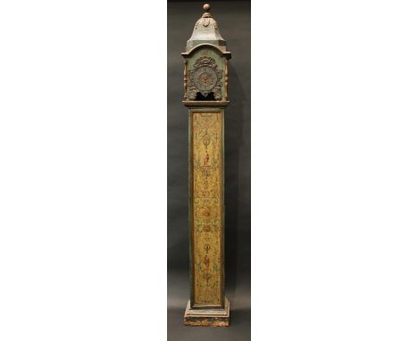 A Italian polychrome painted longcase clock, 17cm chapter ring inscribed with Roman and subsidiary Arabic numerals, single wi