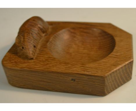 Robert Thompson, Mouseman of Kilburn - an oak canted rectangular ashtray,  adzed overall, carved mouse signature, 10.5cm long