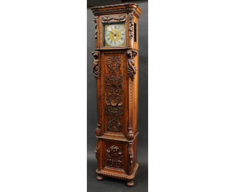 A 19th century American longcase clock, 31cm square brass dial inscribed H.J. Pepper, Philadelphia, silvered chapter ring wit