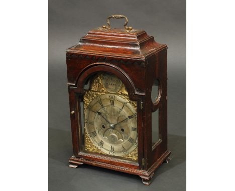 An 18th century 'musical' bracket clock, 18cm arched brass dial inscribed Hugh Pannel, Allerton, Roman and subsidiary Arabic 