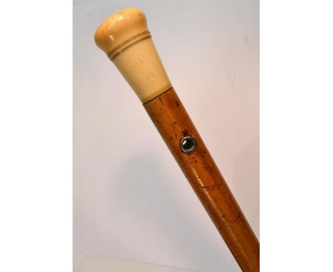 A 19th century gentleman's pomander walking stick, the domed ivory pommel with pierced screw-fitting cover, malacca shaft wit