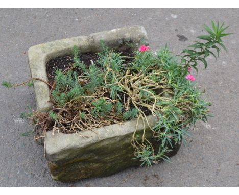 A 19th century  Derbyshire gritstone  trough, 27cm high, 42cm square