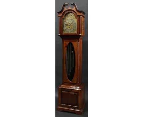 An Edwardian mahogany musical longcase clock, 32.5cm arched brass dial inscribed Curtis &amp; Hawspool, Leicester, silvered c