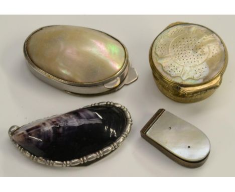 A George III mother-of-pearl and gilt-metal circular snuff box, the cover as flowerhead, the sides chased in the Rococo taste