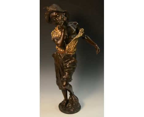 Austrian School, 19th century, a filled bronze figure, of a young American black boy smoking a pipe, 64cm high, indistinctly 