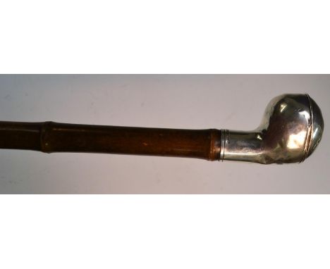 A Victorian gentleman-smoker's novelty silver and bamboo system walking stick, retailed by Brigg of London, stamped, the silv