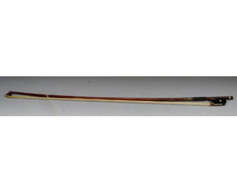 A 19th century violin bow, inlaid with mother-of-pearl, marked Lothar Seifert 