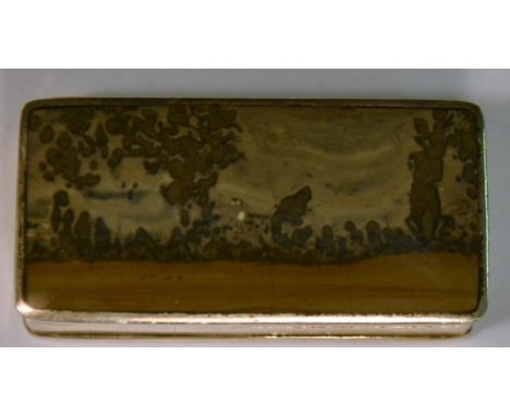 An Elizabeth II picture-jasper mounted silver rounded rectangular snuff box, hinged cover, 5cm wide, Sheffield 2001