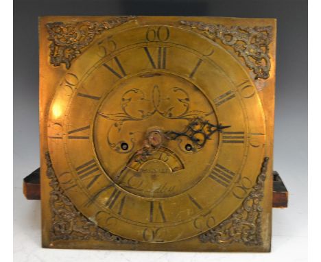 A George III longcase clock movement, 31cm square brass dial inscribed Bagnall, Dudley, the slightly raised chapter with Roma