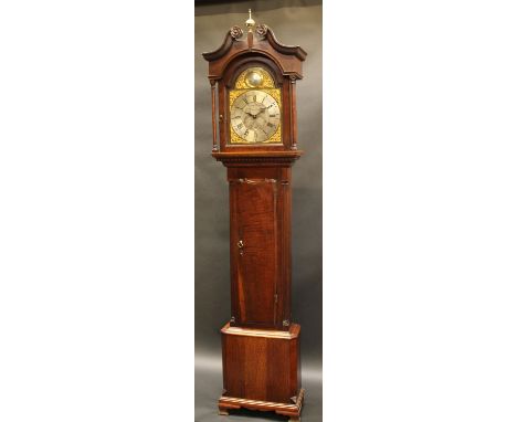 A George III oak longcase clock, 30cm arched brass dial inscribed Blackett Wallace, Brampton, Roman and subsidiary Arabic num