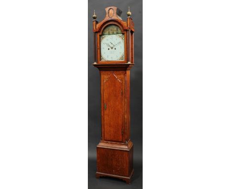 Lord Nelson Interest - a George III oak longcase clock, 30.5cm arched painted dial inscribed Jno. Bentley, Thirsk, Arabic num