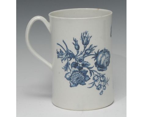 A Worcester cylindrical Natural Sprays pattern mug, in underglaze blue, 15cm high, crescent mark, c.1770 Condition Report: Sm