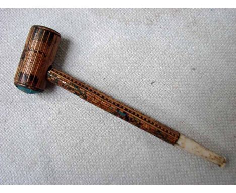 A Napoleonic Prisoner of War, Smokers Pipe, bone and marquetry work, 12.6cm long 