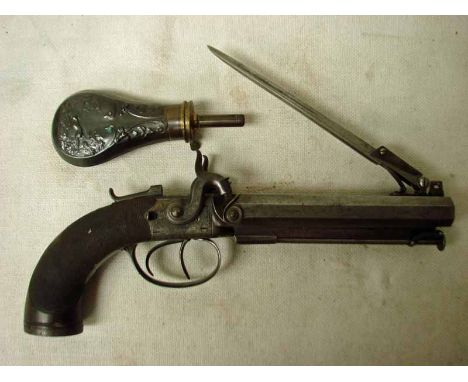 A fine early to mid-19th century English Percussion Cap Double Barrel Pistol by J.W. Edge Manchester, top sprung triangular b