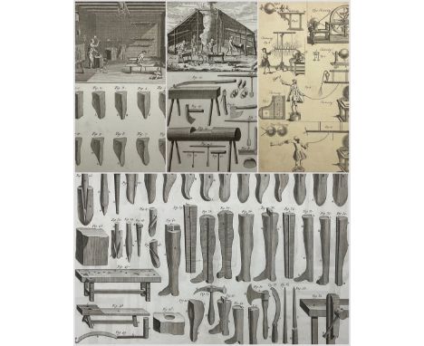 Robert Benard (French 1734-1777): Rural Economy - Method to Make Clogs and Props and Moulders, set three engravings pub. Dide