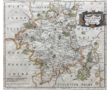 Robert Morden (British c.1650-1703): 'Worcestershire', first edition 17th century engraved map with hand-colouring pub.1695, 