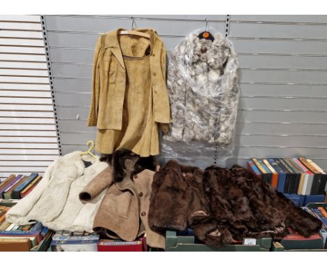 Vintage sheepskin coat, a suede jacket and skirt, a vintage goatskin brown three-quarter length coat, a white coney short jac