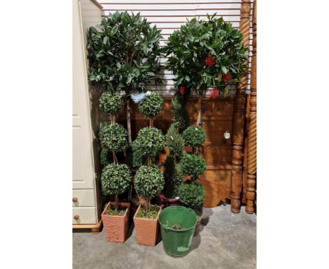 Quantity of large faux plants, some contained within ceramic pots to include two bay trees and six topiary-style bushes (8)&n