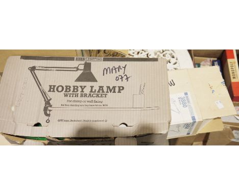 Quantity of board games to include Othello, Monopoly, Go etc. two hobby lamps and other items. (4 boxes plus).