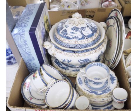 A quantity of blue and white china and other ceramics to include a Booths Real Old lidded tureen, a Crown Devon blue and whit