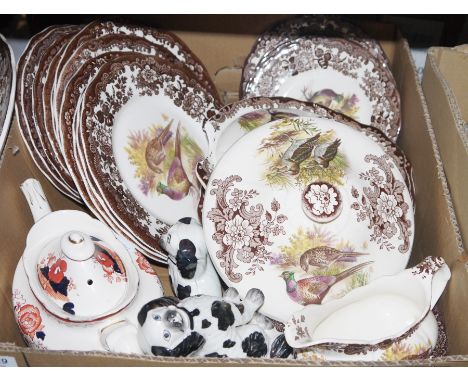 A part dinner service of Palissy Game series&nbsp;ceramics to include plates, serving plates, gravy boat, lidded tureens etc.