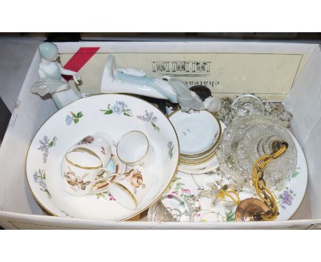 A small quantity of ceramics and other items to include a large Napier blue and white serving plate, a pair of Nao/Lladro sty