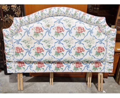 Floral and ribbon decorated upholstered five foot bed headboard&nbsp;