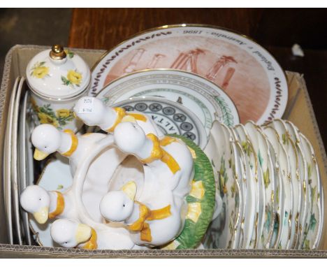 A collection of predominantly ceramics and glass to include a vintage gaggle/ring of geese jardiniere, a Royal Doulton collec