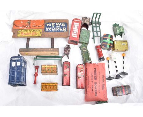 Unboxed Hornby Dinky Toys and Leeds MR  0 Gauge Platform Accessories,  comprising Hornby Tin, Barrow, Luggage (8 pieces), Sea