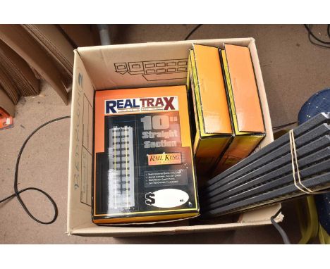 MTH 0 Gauge Real Trax Track, 10'' Straights (28 including two power and 4 shorter straights, in original box, 30'' Straights 