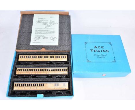 ACE Trains 0 Gauge C/1 LNER Teak Coach Set, comprising Brake 3rd, Full 1st and Full 3rd, in original box, E, appear lightly u