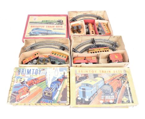 Three Brimtoy 0 Gauge clockwork Train Set, Welsotoys No 354 comprising BR red 6220 'The Prince' streamline Locomotive and ten