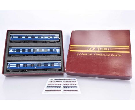 ACE Trains 0 Gauge C/20-A LMS blue Coronation Scot  3-Coach Set A, comprising, All First, All Third and First/Brake, in origi