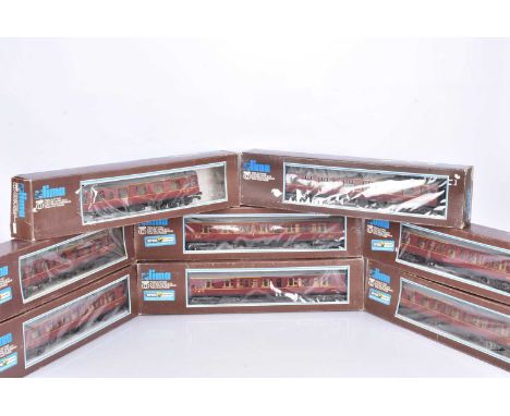 Eight Lima 0 Gauge 6616 LMS 1st/2nd maroon bogie Coaches,  all in original brown window boxes, six with Wrenn Railways sticke