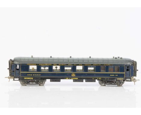 Elettren Finescale 0 Gauge Continental 17" Wagons-Lits Dining Car , uncommon earlier series in tinplate, finished in CIWL blu