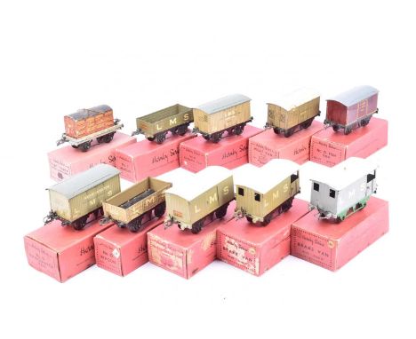 Hornby 0 Gauge LMS 4-wheel Rolling Stock, grey, Meat Van, Banana Van, Refrigerator Van, Open wagon (2), Brake Van, light grey