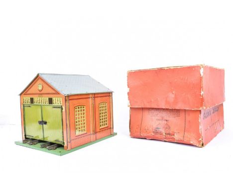Hornby 0 Gauge No 1A Engine Shed, in original box, E, box F, some damage, restored