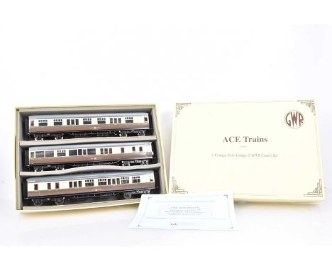 ACE Trains 0 Gauge GWR 3-Car Coach Set B, comprising, All First, First/Brake and First/Third/Brake, in original box, E, box V