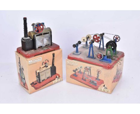 Mamod Live Steam SP2 Steam Engine and WP2 Line Shaft, both in original box, G, both grubby, lacks burner, boxes F, both grubb