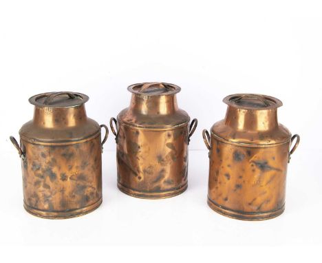 Three Early 20th Century Copper One Gallon Cream Churns GWR,  all with lids inscribed individually, J R Trevail Cream Via GWR