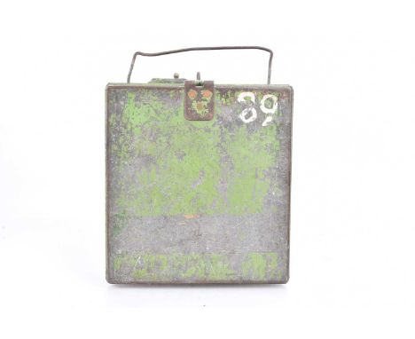 Plessey Bus Conductor's Ticket Machine, stored in green tin carry case with Crosville sticker attached, Plessey ticket machin