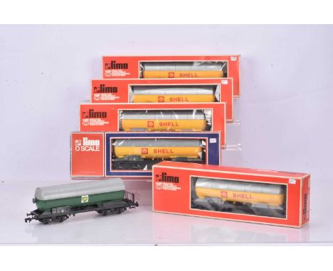 Lima 0 Gauge Shell and BP bogie Tank wagons,  five 6765 Shell yellow and grey wagons, all in original boxes and unboxed BP gr