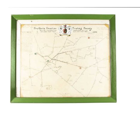 Southern Counties Touring Society Souvenir Excursion Maps and Tickets, two maps framed and glazed, hand drawn map of Exeter C