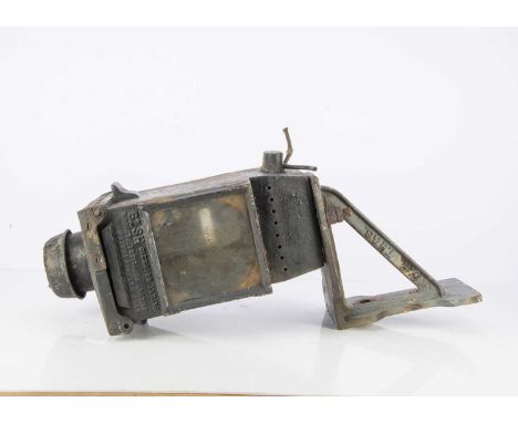 SR Cast Iron Signal Lamp on Mounting Bracket, of square form with vented hinged lid, stamped Lamp Manufacturing &amp; Railway