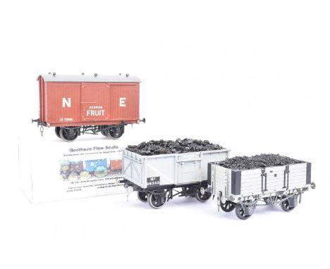 Northern Fine Scale Gauge 1 Kitbuilt Van and Open wagons, NE 12T Fruit Van, in original box and BRA mineral Open wagon and pl