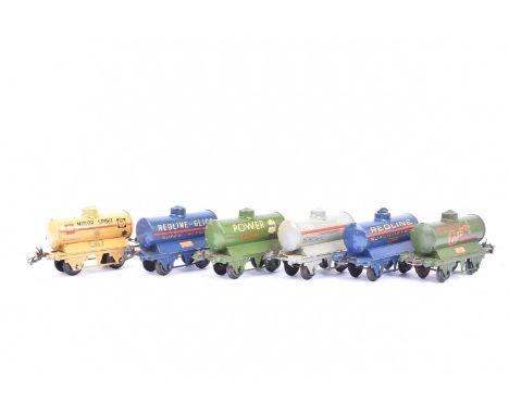 Hornby 0 Gauge unboxed various Petroleum Tank wagons, blue Super Petrol Redline (2), green Castrol, grey Pool, green Power Et