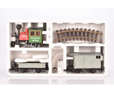 LGB G Gauge Fantasy Set 0-4-0 "Rusty" Lake George and Boulder Railroad G, Flat wagon and box wagon repainted P, 2 R1 curves V