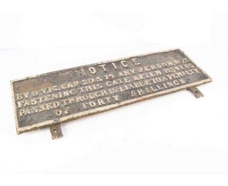 Original Cast Iron Railway Warning Notice, rectangular, with rear mounting brackets, white lettering on a black ground, inscr