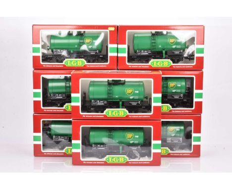 LGB G Gauge Tank Wagons (8) 46400 BP Green tank wagons, VG,  original boxes VG